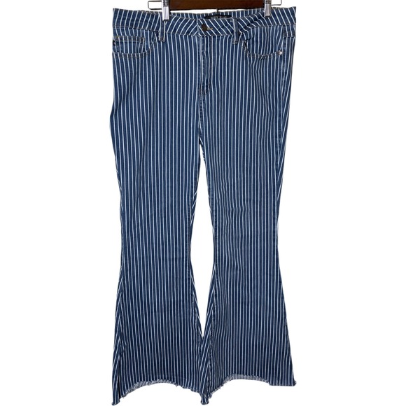 Judy Blue Denim - Judy Blue Pinstripe Super Flare Jeans 15/32 Women High Rise Raw Hem